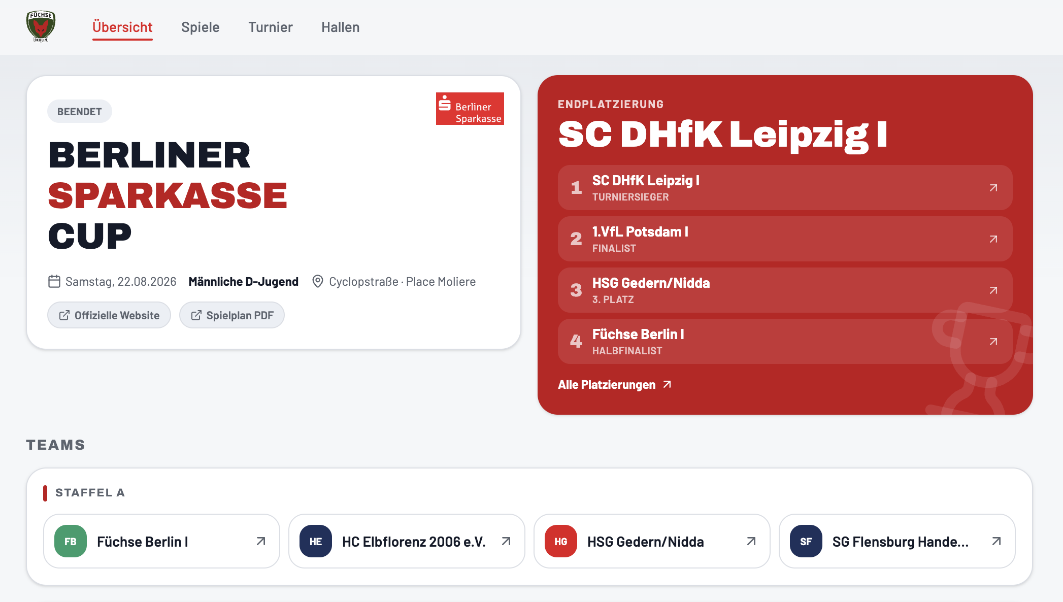 Screenshot of Füchse MD1 Turniere - Spielpläne & Ergebnisse, an experimental app by Makedonka Stamatova